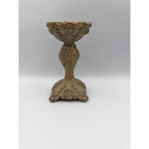 Vintage 7" Rococo Baroque- Inspired Bronze Gilded Metal Pillar Candle Holder